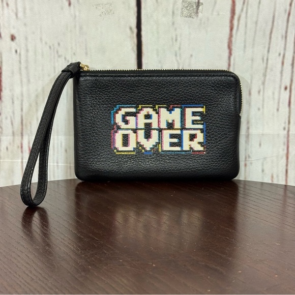 Coach “Pac-Man” “Game Over” limited edition Black Leather Wristlet - Picture 1 of 8
